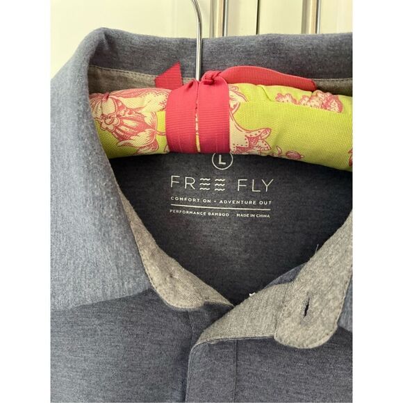 Free Fly Men’s Heritage Polo Sz L Slate Blue Bamboo - Picture 4 of 11